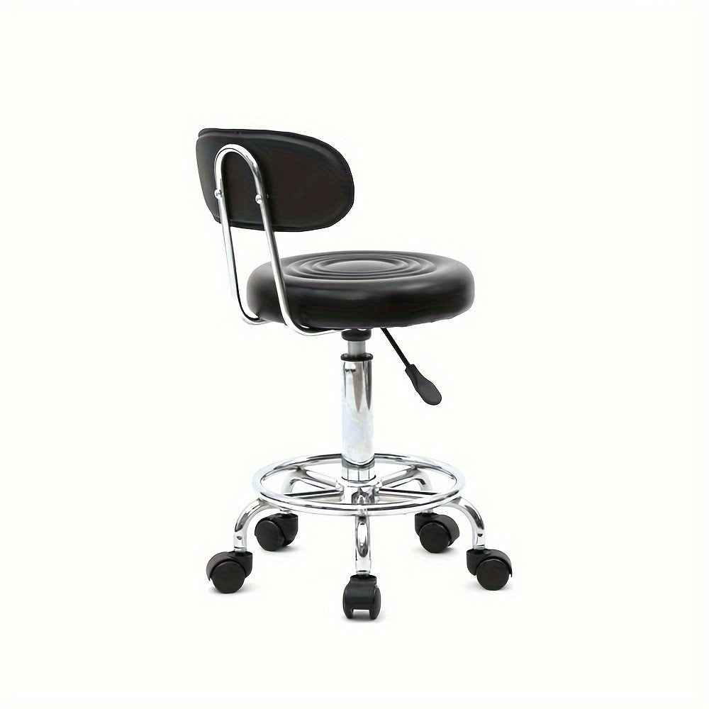 Round Shape Adjustable Salon Stool with Back And Line Black