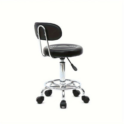 Salon Stool with Back Adjustable Height 18.9"-22.8" - Round 360° Swivel Chair with Backrest for Hair Salon Spa Office Home, Chrome Base Cushioned Seat, Black