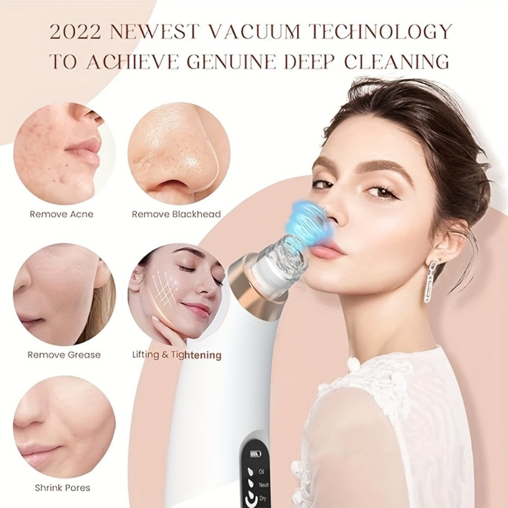 Rechargeable Blackhead Remover & Pore Cleanser Kit - USB Charging, Ergonomic Design with 3 Intensity Settings, Includes Multiple Nozzle Attachments, Ideal Skincare Gift for Enthusiasts
