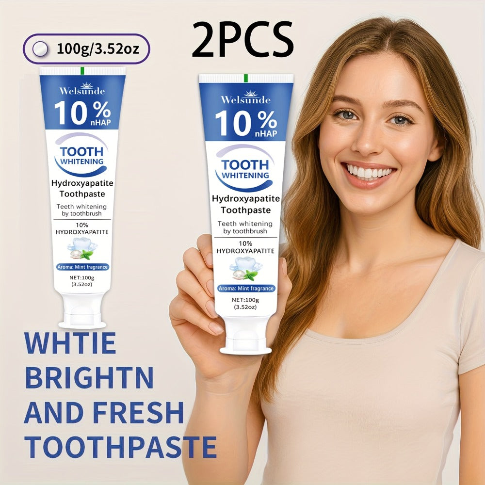 2pcs 10% Hydroxyapatite Toothpaste for Deep Cleaning & Brighter Smile, Hydroxyapatite Toothpaste - European Formula with Minty Fresh Breath, Gentle on Gums, Ideal Oral Hygiene Gift for Women & Men, suitable for everyday, Dental Care, Refreshing