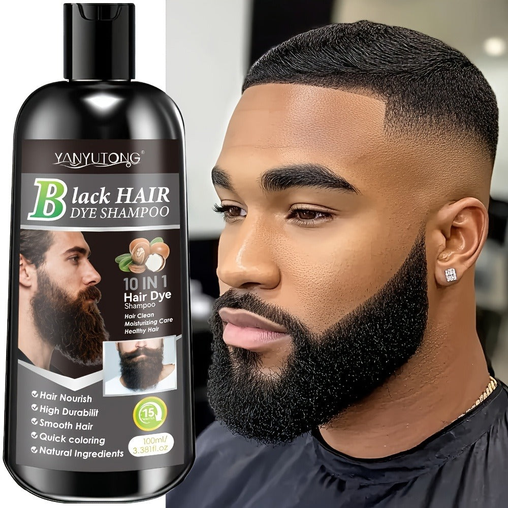 Color Shampoo for Beard & Hair — Natural Plant Dye Formula, Quick Gray Coverage, Gentle on Scalp | 3.38oz | Black, Dark Brown & Chestnut Brown