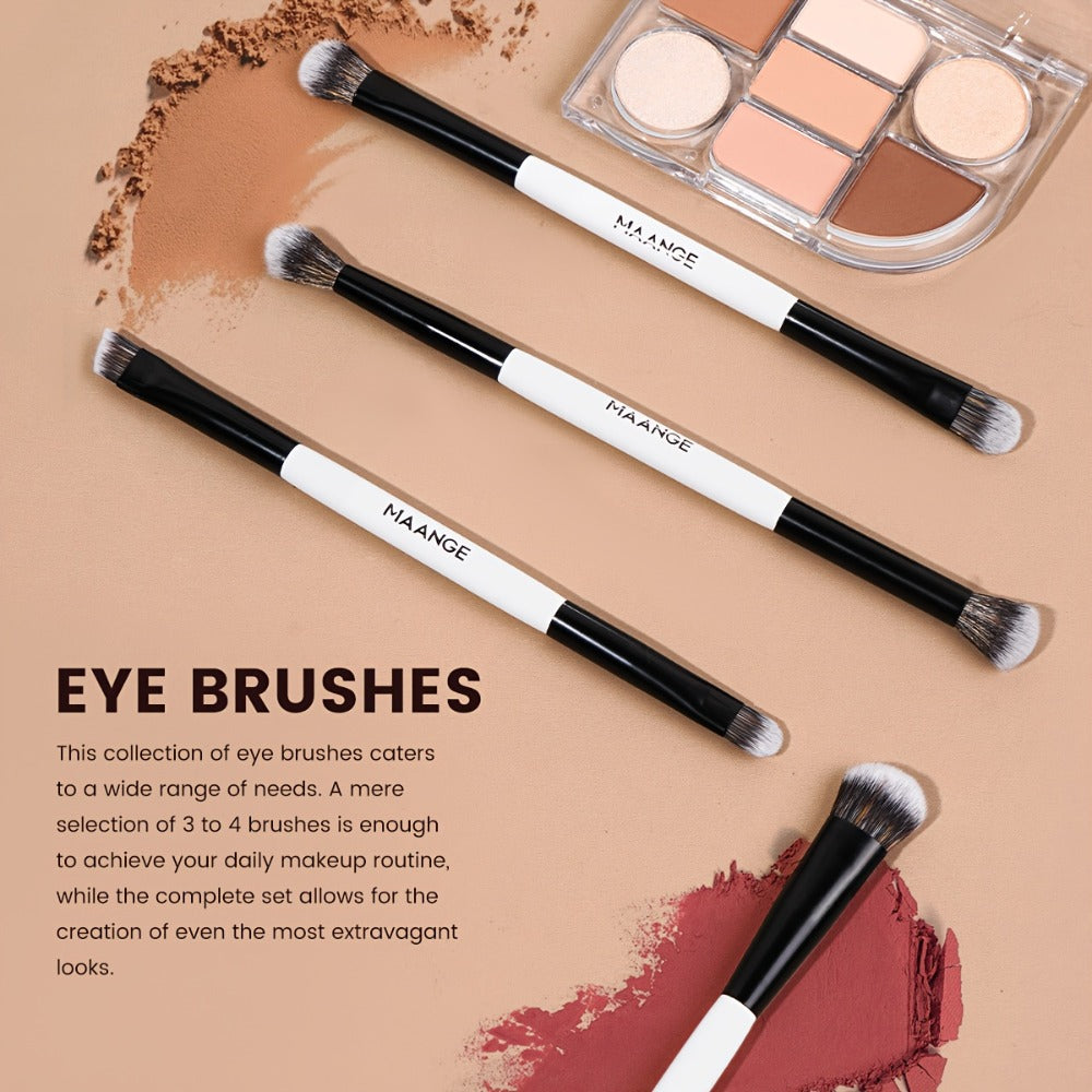 10pcs MAANGE Professional Double-Headed Blush And Eyeshadow Makeup Brush with Cosmetic Bag - Dual-Ended Facial Brush Suitable for Beginners And Pros, Soft Nylon Bristles, Non-Sticky Face, Precise Application for Powder/Products