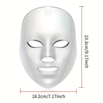 Portable LED Facial Mask Machine 7-Color Light Therapy USB Rechargeable - Lightweight Plastic Home Beauty Care Device for Skin Rejuvenation Anti-Aging Acne - Gift for Girlfriend Women
