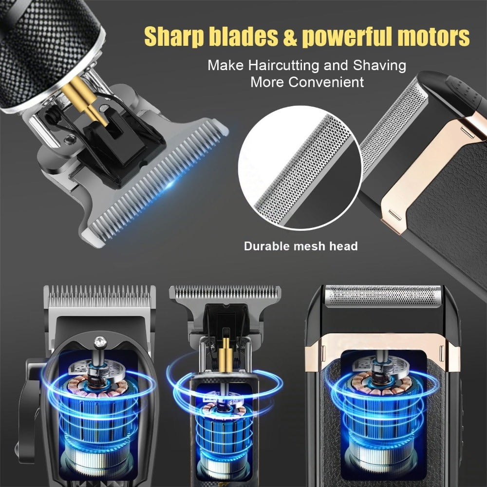 [USB Rechargeable] Professional Men's Grooming Kit, Rechargeable Hair Clipper And Beard Trimmer Set with Guide Combs, Nose Trimmer, Electric Shaver, USB Charging Cable, Haircut And Styling Tool for Men