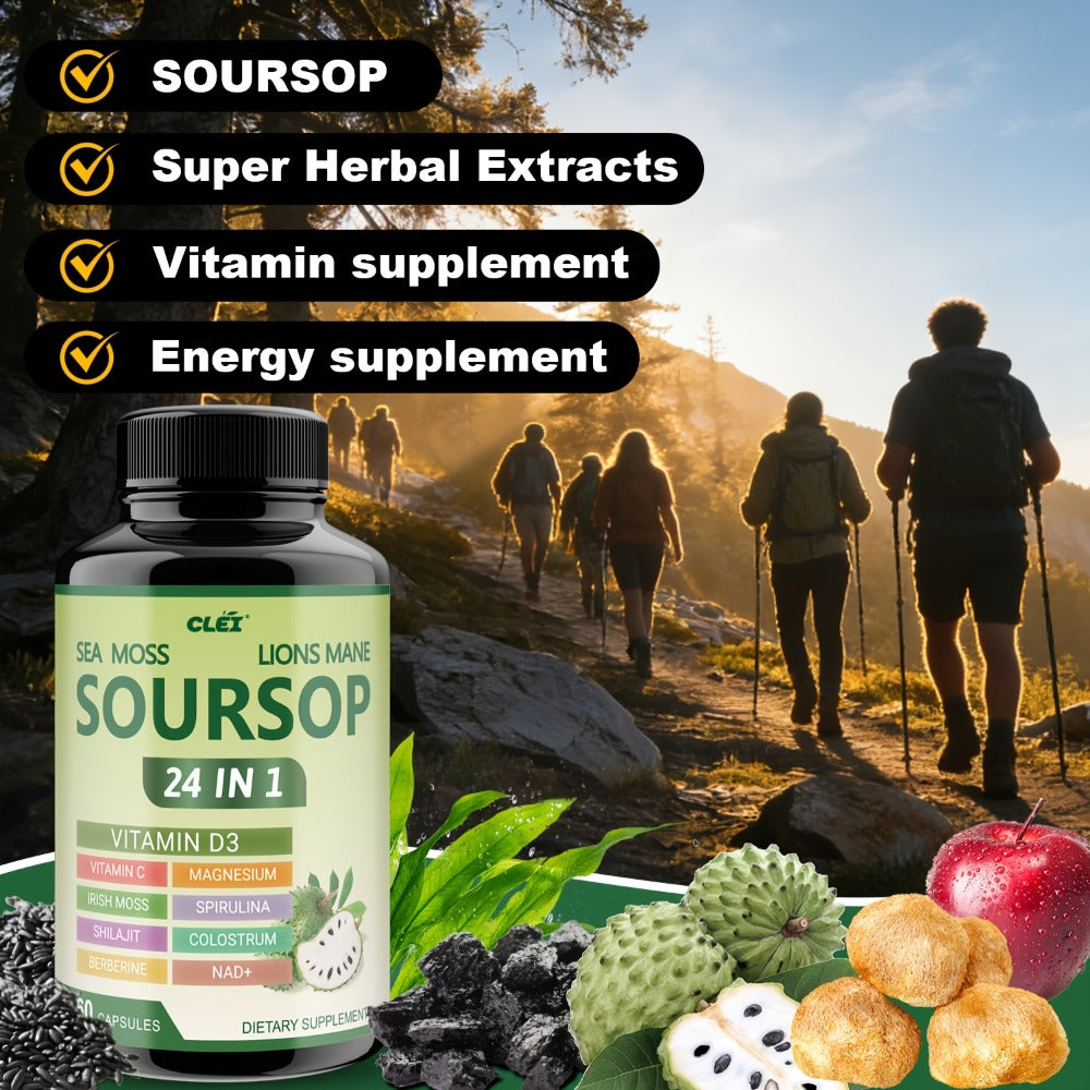 Soursop Graviola Capsules - Laboratory-tested Advanced Ingredient Blend - 24IN1 = Digestion, GUT Health, Provides Antioxidant Benefits for Man and Woman. - 60 CAPSULES
