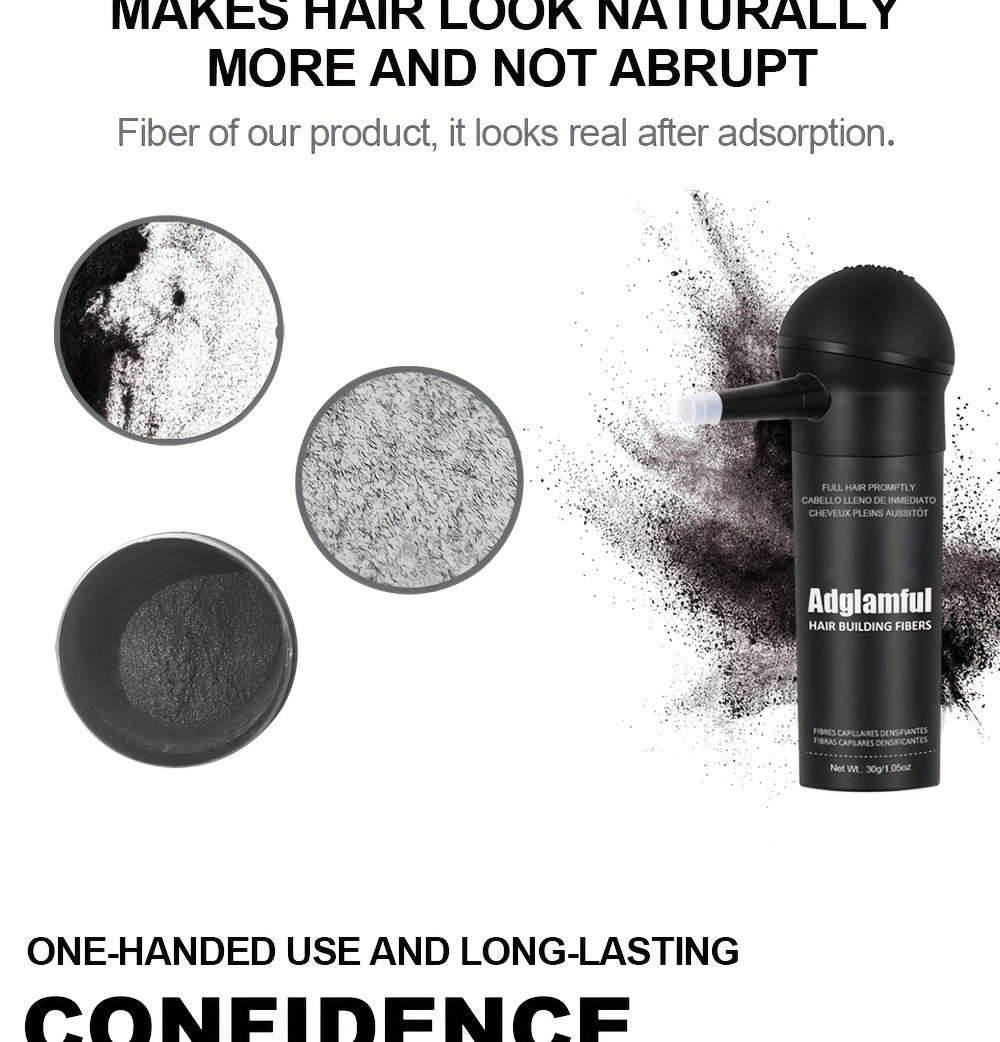 Hair Volumizing Fibers 2-in-1 Kit 30g x 2pcs - Adglamful Instant Volume for Sparse Hair, Fills Part Lines & Hairlines, Men & Women, Black & Dark Brown