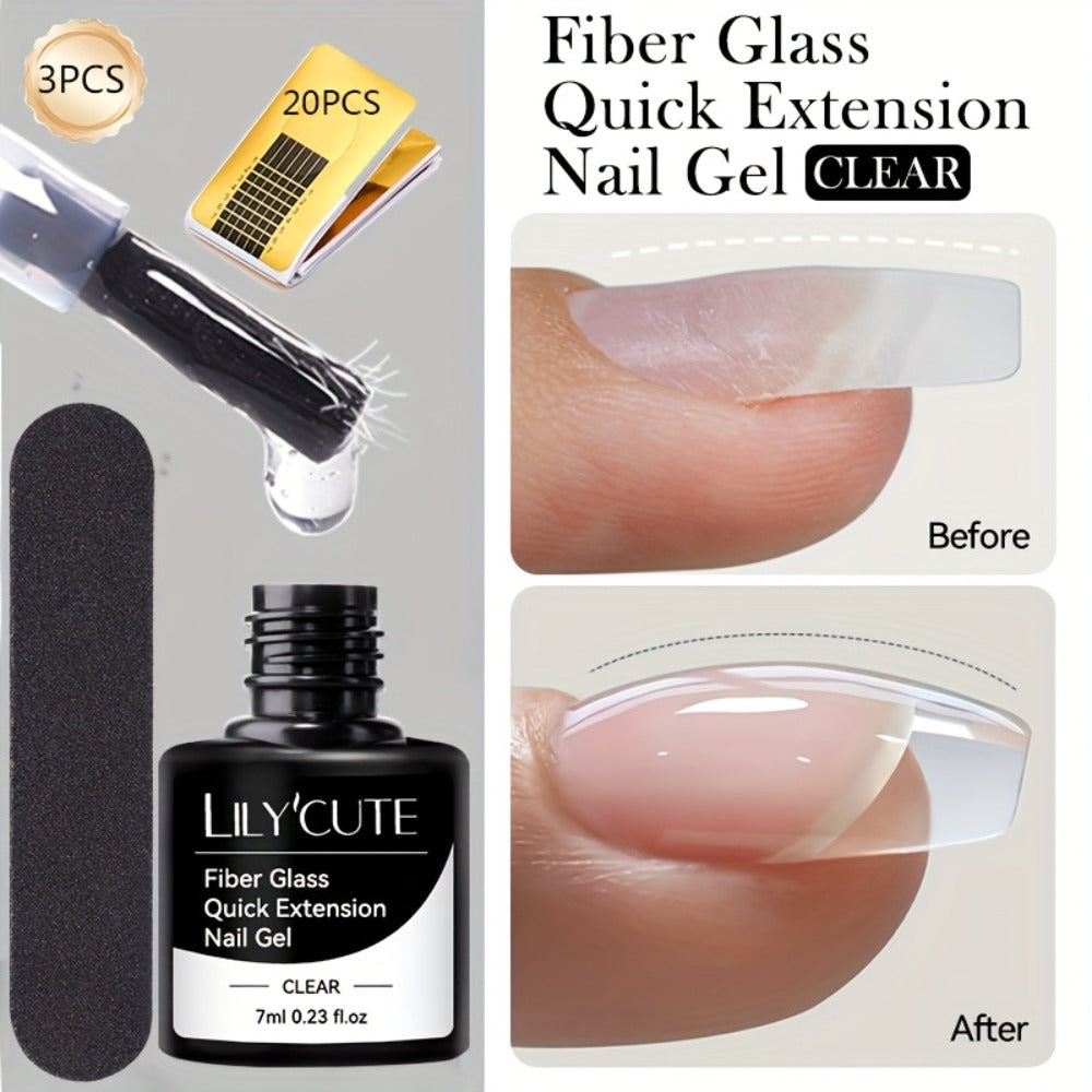 LILYCUTE 0.24oz 3pcs Fiber Glass Construction Gel Nail Polish for Nail Extension Broken Nail Repaired Fiberglass Clear Gel Varnishes