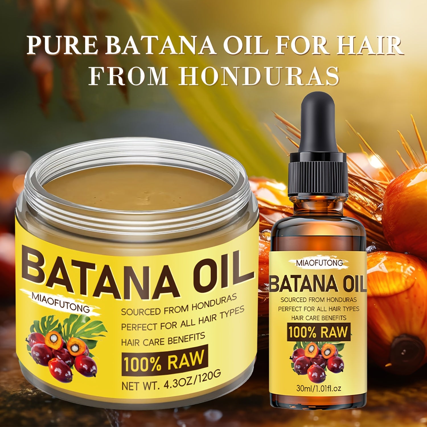 2pcs Batana Oil And Batana Essential Oil, Natural Honduran Hair Care Oil, Soft And Moisturizing Hair Care, Increase Hair Shine, Suitable for Dry And Damaged Hair, Make Hair Healthier, More Refreshed And Stronger