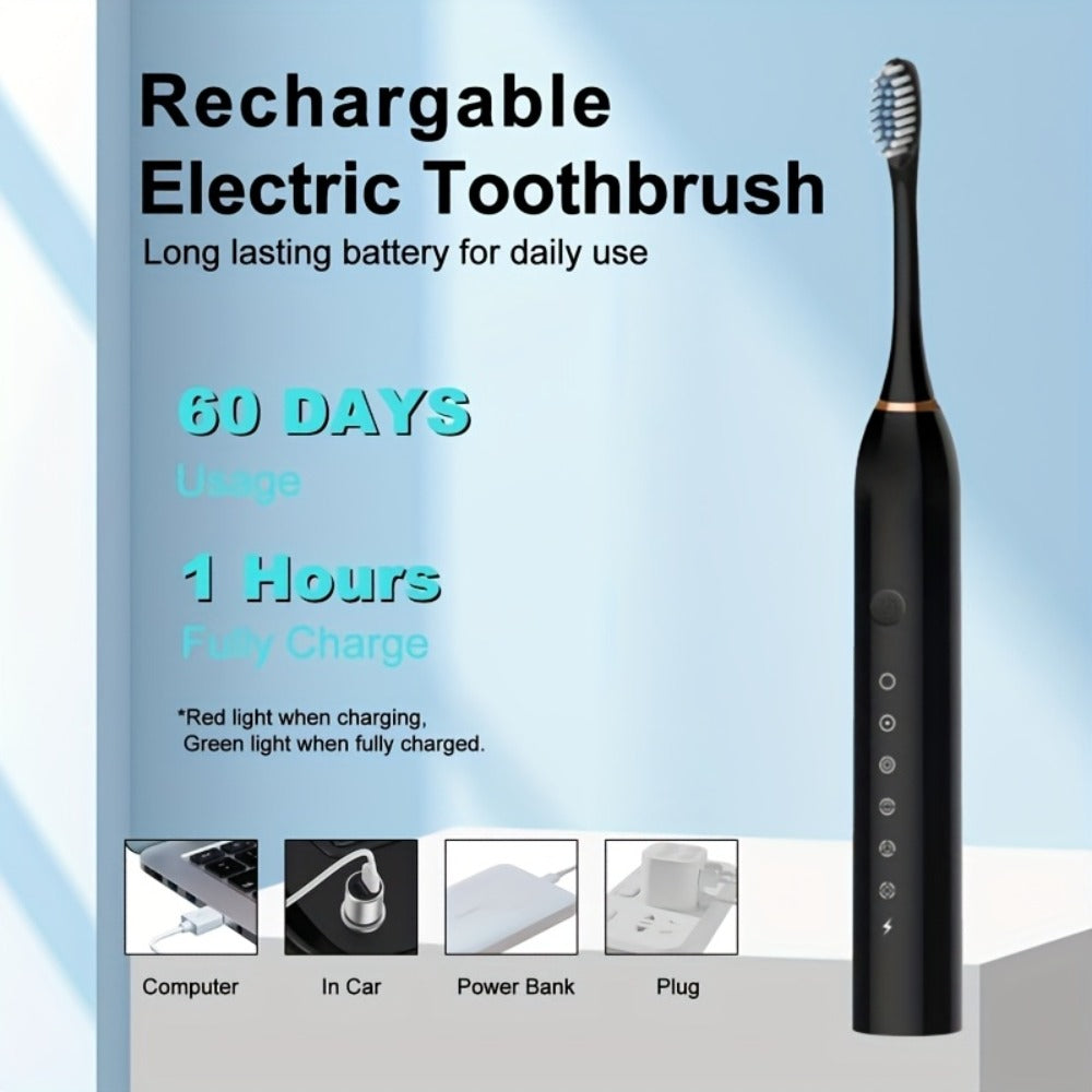 Sonic Electric Toothbrush with 6 Modes And Smart Timer, Rechargeable USB Oral Care for Men And Women, Includes Suitable for Sensitive Gums And Teeth