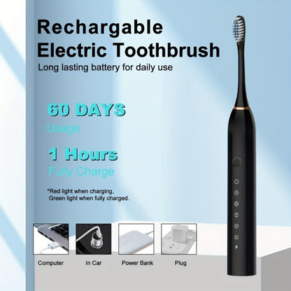 Sonic Electric Toothbrush 6 Modes Smart Timer USB Rechargeable - Soft Bristles for Sensitive Gums - Whitening Oral Care Toothbrush for Men & Women (Black/White/Pink)