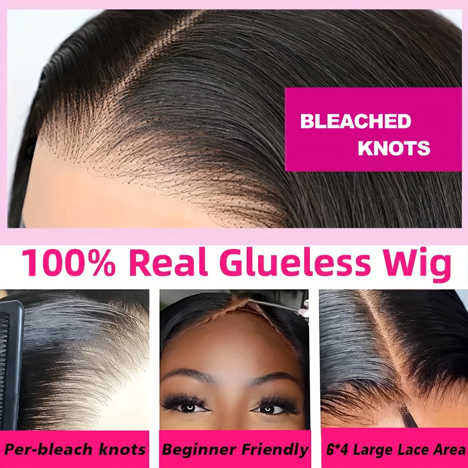 Pre Cut Glueless Wigs Real Human Hair Put on And Go Bone Straight Human Hair Wigs for Women Pre Plucked 6X4.5 Ready to Wear Instantly Without Glue 3 Seconds to Wear Glueless Wig 200 Density Transparent Lace Front Human Hair Wigs Halloween Costume