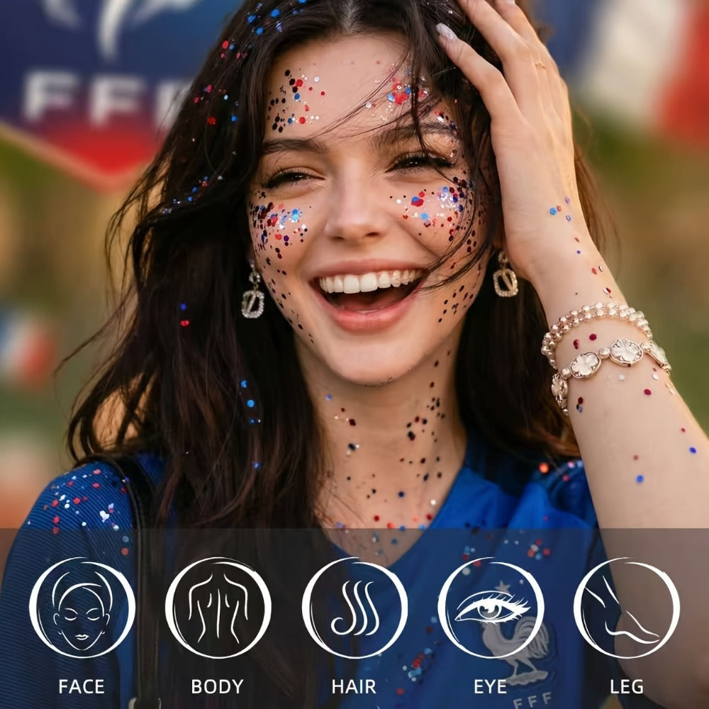 Glitter Makeup Stick Red & Blue Multi-Use Glitter Gel for Face Hair & Body - American Flag Theme for July 4th Independence Day Sports & Stage Makeup