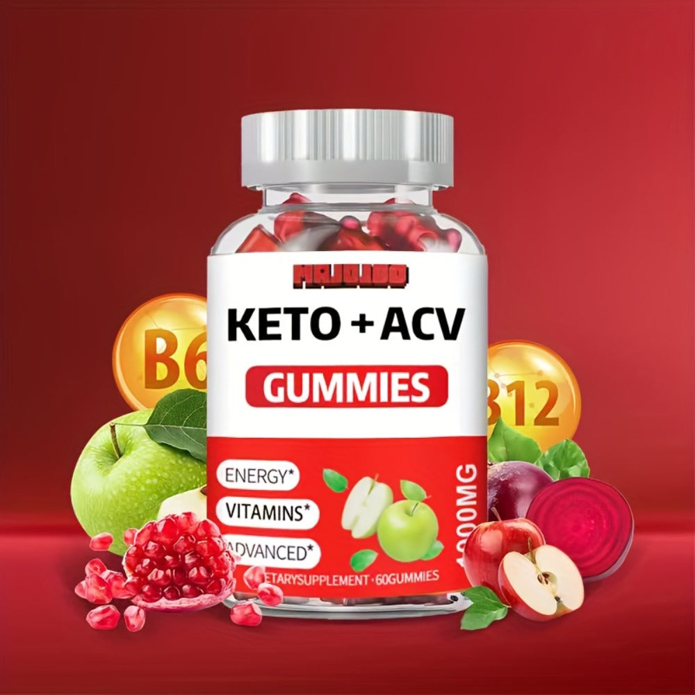60 Vegan Keto ACV Gummies - Apple Cider Vinegar with Pomegranate Beet Juice Powder And B12, Rich In Vitamin B And C. Suitable for Men And Women, Gluten-Free