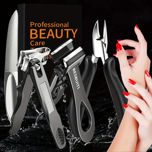 Nail Clippers Set for Seniors with Thick Toenails - Wide Jaw Heavy Duty Ingrown Toenail Clipper, Angled Nail Clipper & Nail File Kit for Men and Women, Professional Thick Nail Cutter