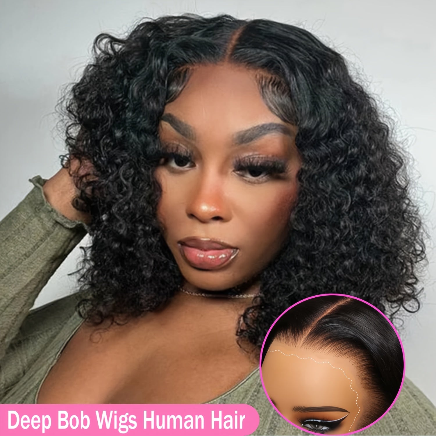 Tewig Bye Bye Knots13x4 Pre Cut Lace Bouncy Deep Wave Glueless Bob Wig 200% Density Wear and Go Glueless Wigs Human Hair Pre Plucked Pre Cut Bob Wigs for Black Women Body Wave Lace Front Wigs Upgraded No Glue