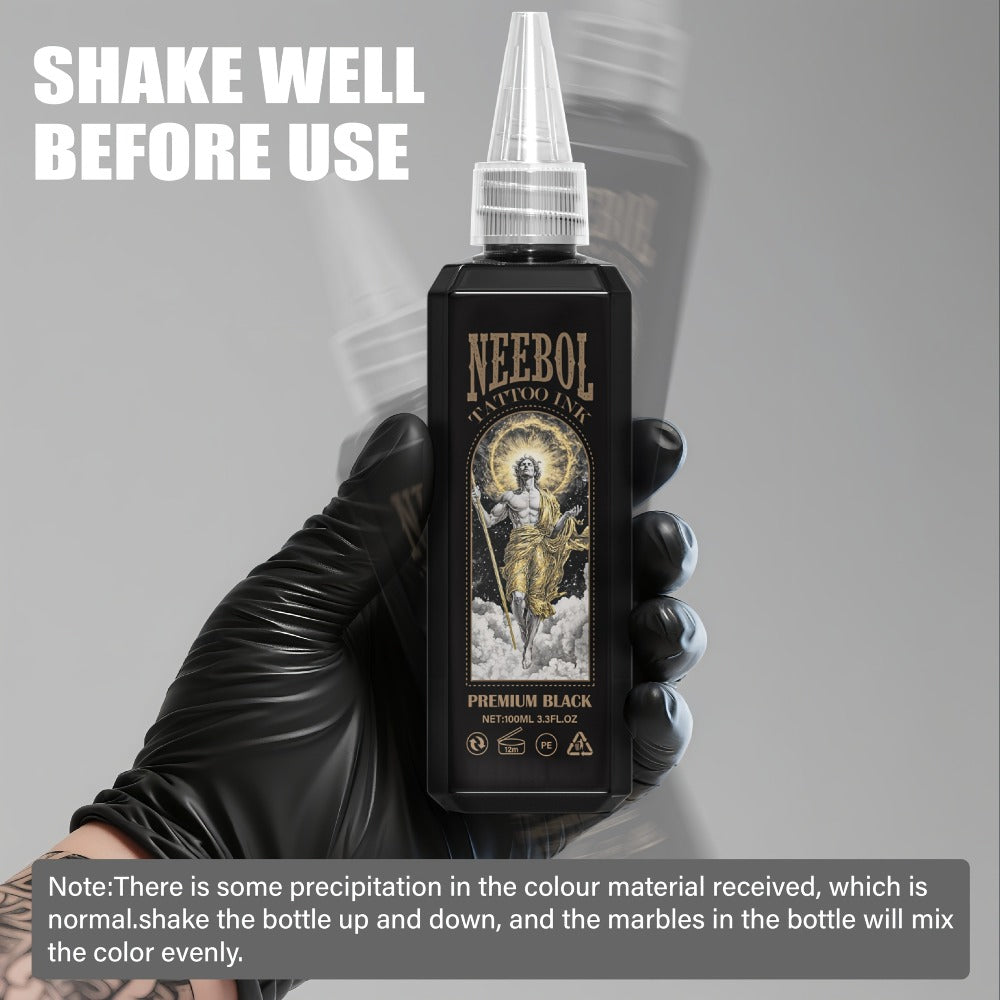 1pc, Neebol Premium Black Tattoo Ink, Super Dark Black, for Outlining, Shading & Blending, Premium Shading Solution, Evenly Vibrant And Bright, Tattoo Supply, Long Lasting Body Art Standard, Makeup Easter Gifts for Tattoo Artists & Beginners