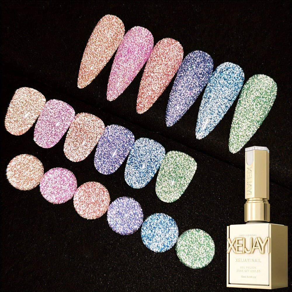 Glamorous Spring Nails Seasonal Manicure Crushed Starlight 6pcs Set 0.51oz Nail Gel Oil Soak LED Nail Polish Salon Women's Nail Tools Four Seasons Fashion