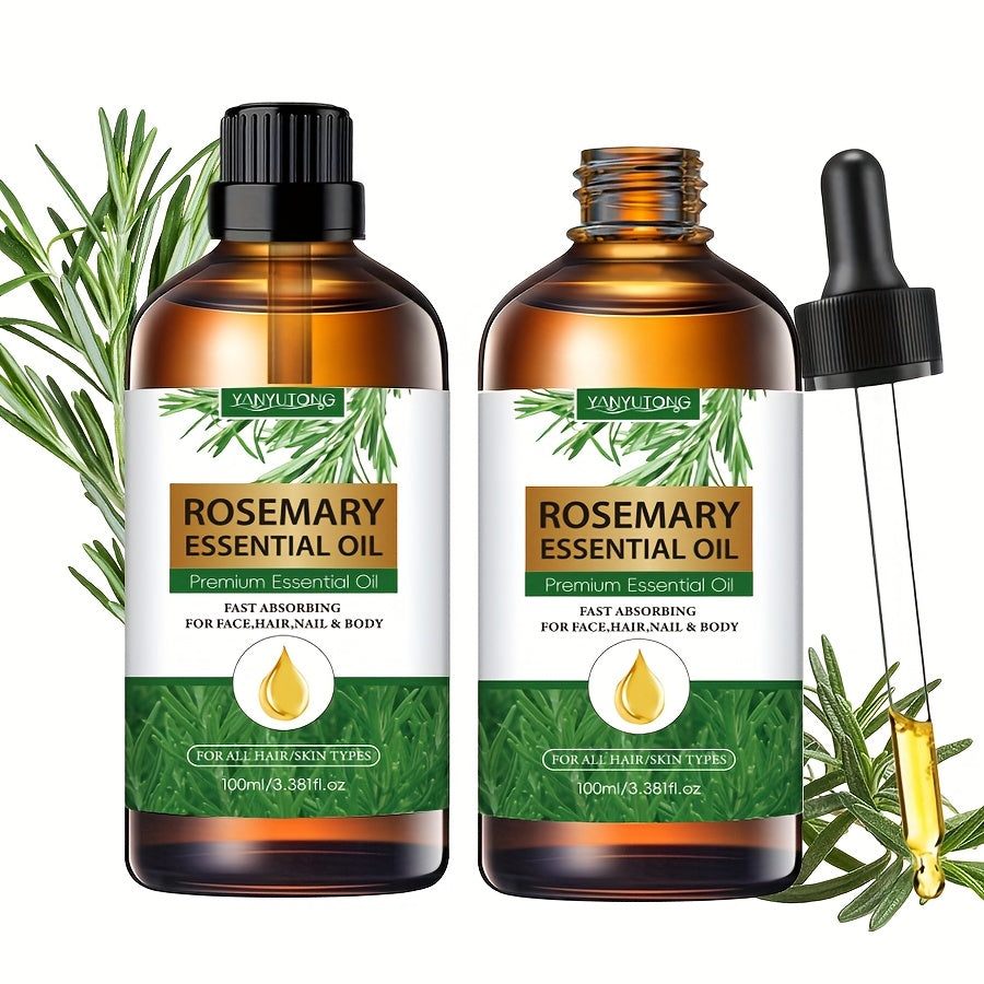 Rosemary Essential Oil for Hair Growth & Skin Care — Treats Split Ends, Enhances Eyebrows & Eyelashes, All Hair Types, Face & Body Bath Oil 3.38oz