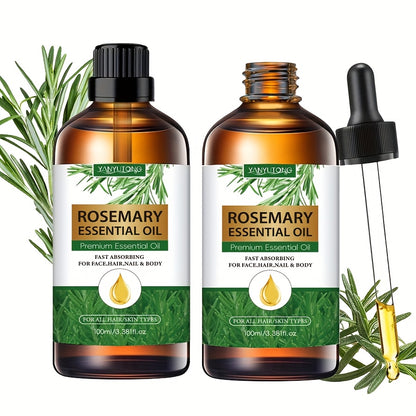 Rosemary Essential Oil for Hair Growth & Skin Care — Treats Split Ends, Enhances Eyebrows & Eyelashes, All Hair Types, Face & Body Bath Oil 3.38oz