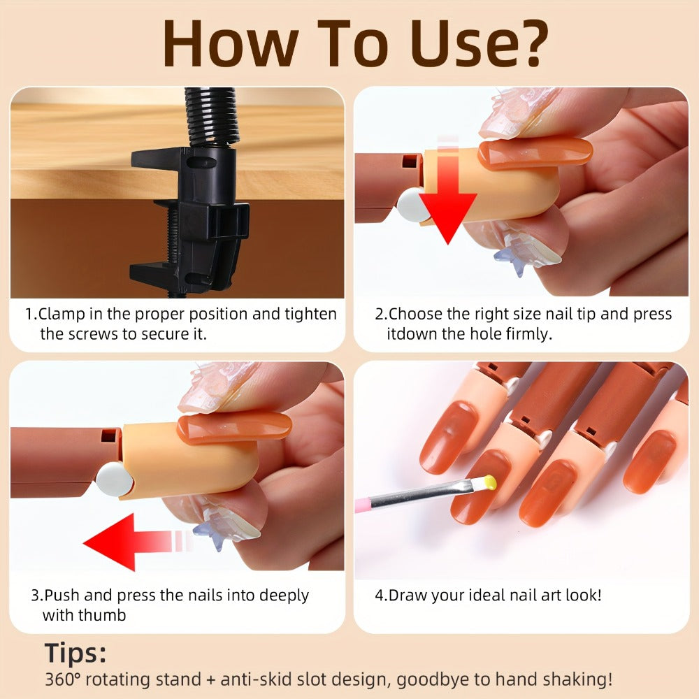 Acrylic Nail Exercise Hand, Flexible Nail Exercise Hand Training Kit, Nail Practice Fake Nail Glove Set