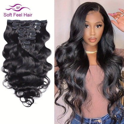 Clip In Human Hair Extensions Body Wave 8pcs 120g Full Head Real Human Hair Clip Ins Women Natural Black 1B Straight 12-26 Inch Thick Voluminous Seamless Blend