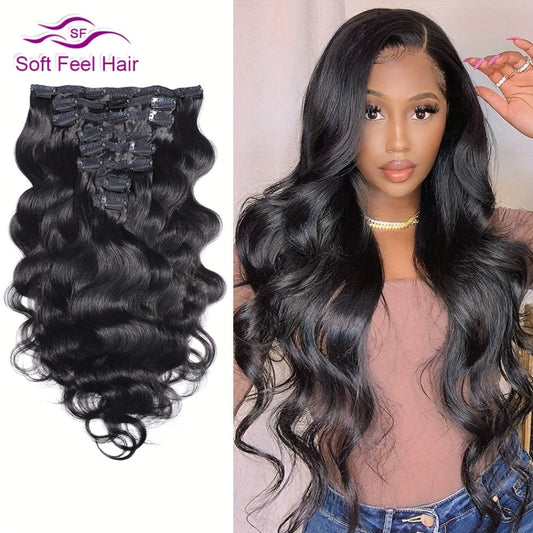 [Human Hair Extensions] Body Wave Clip in Human Hair Extensions 8pcs/Set Natural Color Clip Ins Human Hair 12-26 Inches 120G/Set