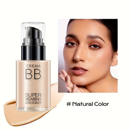 BB Cream Liquid Foundation Set 2Pcs with Makeup Sponge - Flawless Long-Lasting Medium Coverage Moisturizing Skin-Isolating Concealer for All Skin Types Women Natural & Light Beige Shades
