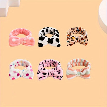 Headbands for Women 6 Pack Bow Design Soft Fabric Elastic Hair Bands for Makeup Spa Shower Skincare Routine Patterned Polyester Hair Headband for All Hair Types Beauty Accessory Gift Set