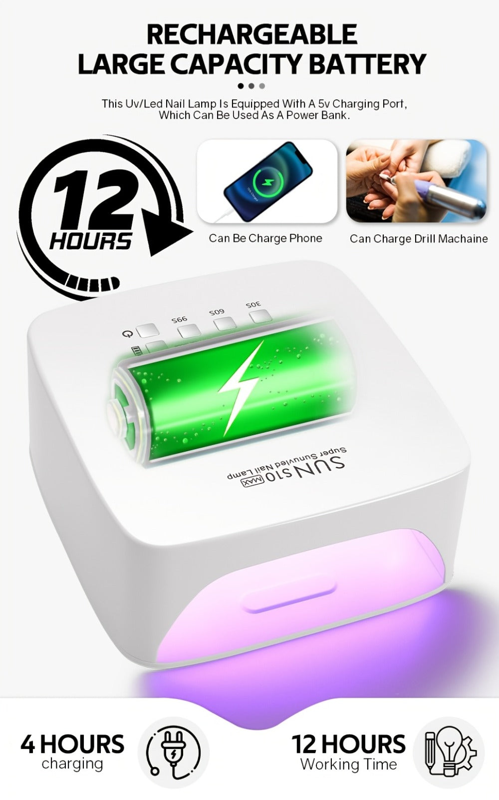 Rechargeable Professional Nail Dryer with 30 Beads, Featuring a Design And Three Timer Settings for Both for Home And Salon Applications