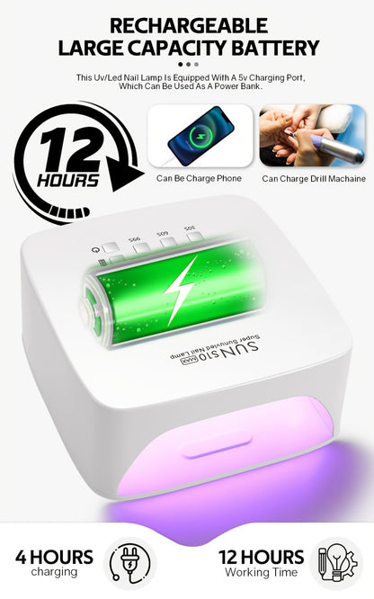 Nail Dryer UV LED Lamp 30 Beads – Rechargeable Professional Gel Nail Curing Light with 3 Timer Settings | Fast Curing Nail Lamp for Home & Salon, Cordless Nail UV Light