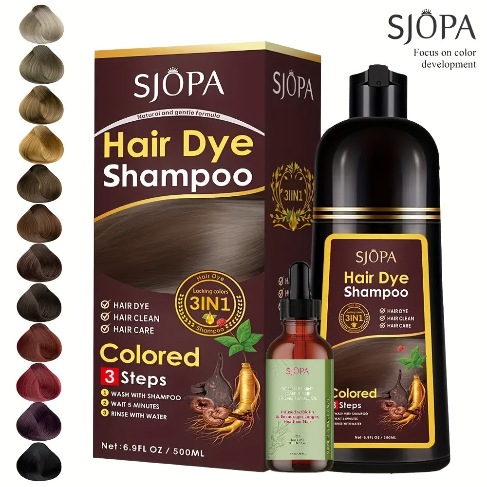 Hair Dye Shampoo Instant Color & Conditioning in One — Natural Formula, No Irritating Odor, Safe for Men & Women, 7 Colors Available, 16.9 oz / 500ml