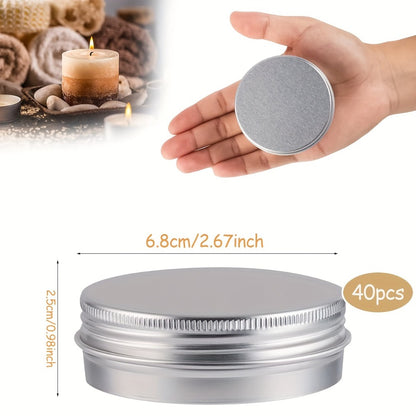 Aluminum Round Jars with Lids – 40 Pack 2 oz Metal Screw Top Containers for Candles, Crafts, Salve, Lip Balm, Cosmetics & Small Storage – Silver Empty Tin Jars Bulk Set