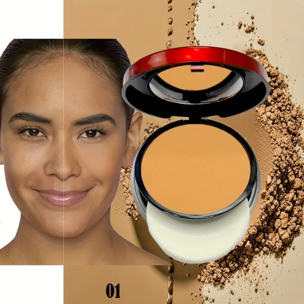 Contour & Foundation Powder Palette 6 Shades Matte Full Coverage Oil Control Waterproof Blush Bronzer Highlighter with Blending Puff Light to Dark Natural Finish
