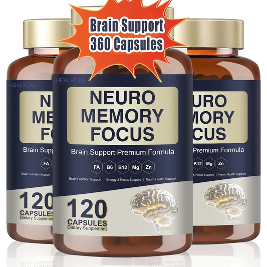 1/2/3pcs - Cognitive Brain Supplement for Memory & Focus-120 Capsules - Mental Clarity, Focus & Neuro Protection - Nootropic Blend with L-Tyrosine, Ginkgo Biloba, Bacopa Monnieri & Alpha GPC- Gluten Free - for Men & Women