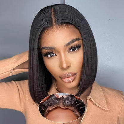HD Lace Closure Wig Human Hair 250% Density 4x4 Straight Bob Glueless Pre-Plucked Pre-Cut Natural Hairline Scalp Coverage Beginner Friendly 8-16 Inch Black