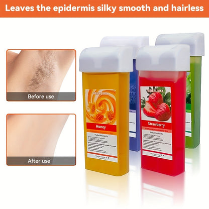 Hair Removal Roller Wax Strips 100g Handheld Depilatory Wax Kit for Smooth Skin Body Leg Arm Underarm Unisex Multiple Scents Aloe Honey Strawberry Lavender