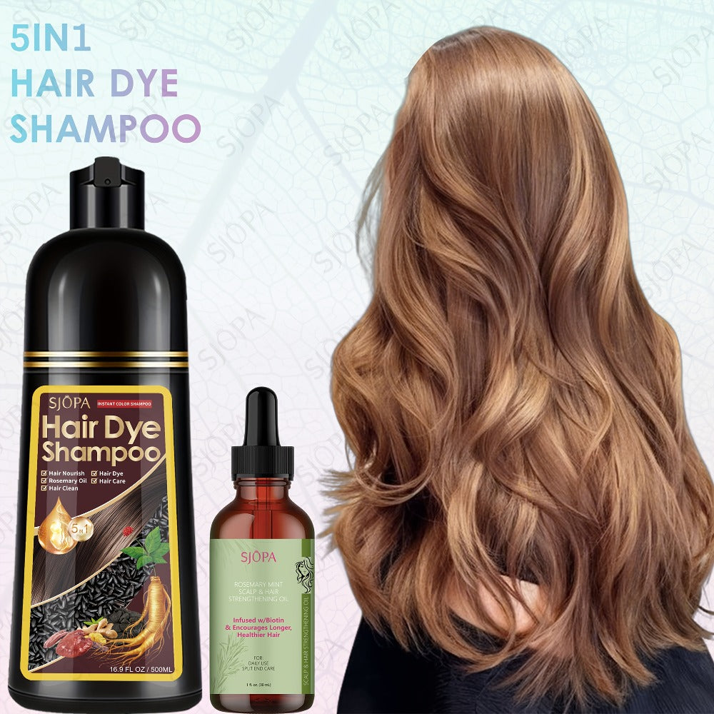 Hair Dye Coloring Shampoo 5-in-1 Upgraded - SJOPA Hibiscus Oil, Squalane & Glycerin, Quick Color & Nourishing, Gentle Skin-Safe, 12 Shades, 16.91oz