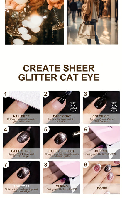 Cat Eye Magnetic Gel Nail Polish 0.27oz - Holographic Chameleon Flash Gel, Semi-Permanent Magnetic Sand Effect for Salon & Home Nail Art, UV LED Gel Varnish