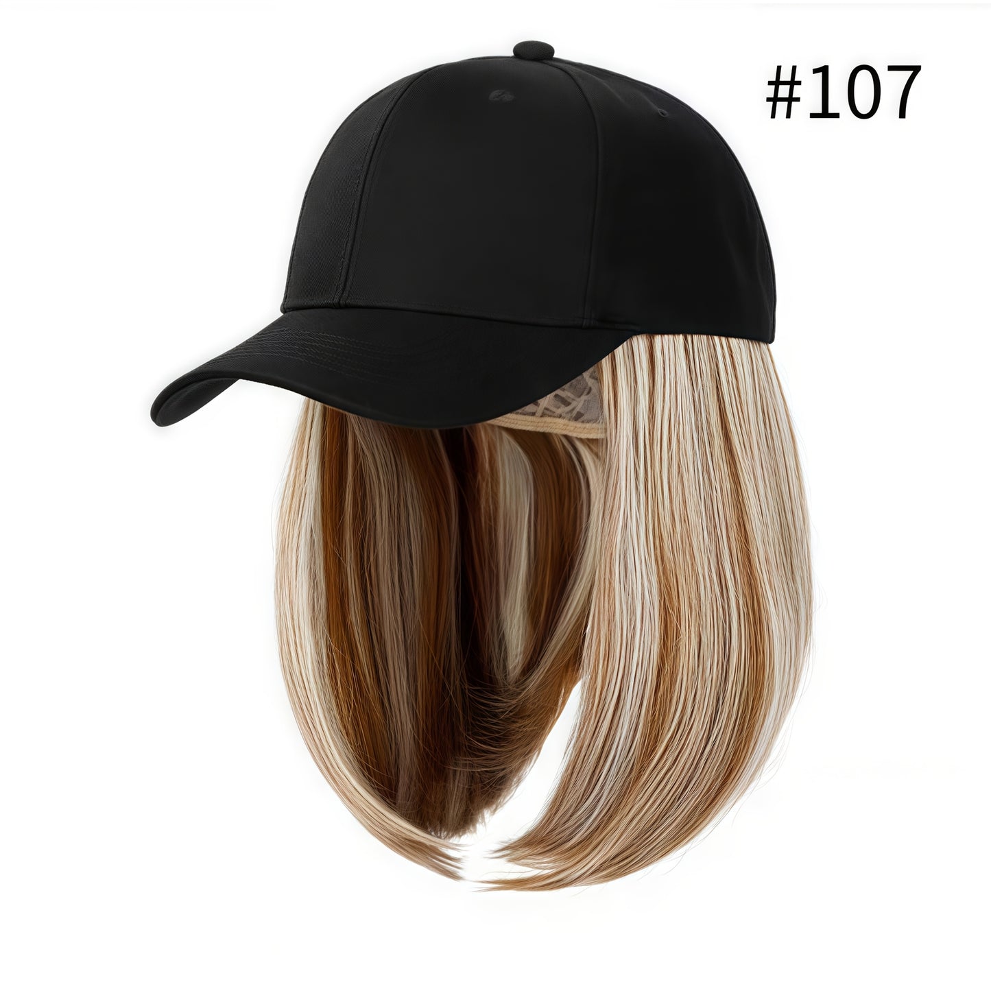 Hat Wig for Women Baseball Cap with Attached Hair Short Bob 12 Inch 2-in-1 Glueless Synthetic Straight Adjustable Breathable Cap Heat Resistant Natural Look Easy Wear