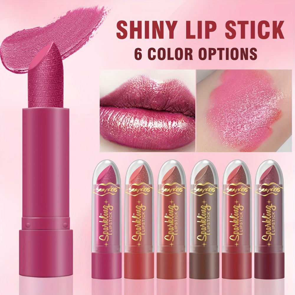 Shimmer Lipstick Set 6PCS in Gift Box - Glossy Shimmering Water-Resistant Long-Lasting Lip Color Assorted Shades for All Skin Tones Buildable Pigment Lipstick Collection for Women