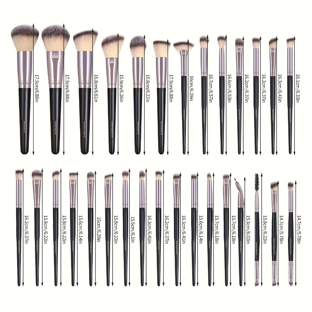 Professional Makeup Brush Set 30PCS Hypoallergenic Nylon Bristles - Alloy Handle Blush Foundation Eyeshadow Contour Brow Lip Brushes with Storage Pouch - Travel-Friendly for Beginners & Pros