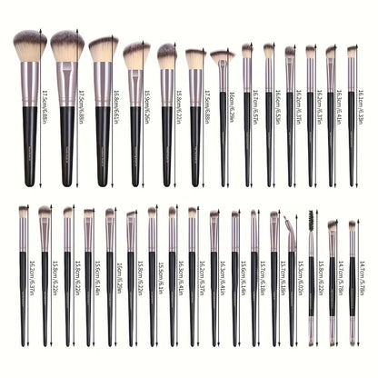 Professional Makeup Brush Set 30PCS Hypoallergenic Nylon Bristles - Alloy Handle Blush Foundation Eyeshadow Contour Brow Lip Brushes with Storage Pouch - Travel-Friendly for Beginners & Pros