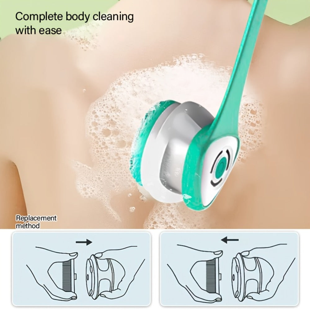 5-in-1 Electric Body, Back and Face Shower Brush, Soft Exfoliating Brush and Rotating Cleanser - Suitable for Full Body, Back and Face - Home Spa Essentials - Shower Back Scrub, Body Care Equipment, Ergonomic Handle