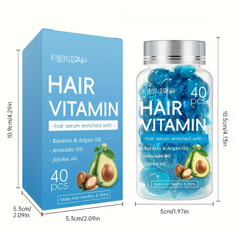 Hair Oil Capsules 40pcs — Keratin Hair Vitamin Essence with Moroccan Argan Oil, Avocado Oil & Jojoba Oil | Deep Nourishing & Smoothing Treatment for All Hair Types