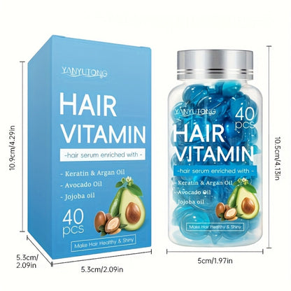 Hair Oil Capsules 40pcs — Keratin Hair Vitamin Essence with Moroccan Argan Oil, Avocado Oil & Jojoba Oil | Deep Nourishing & Smoothing Treatment for All Hair Types
