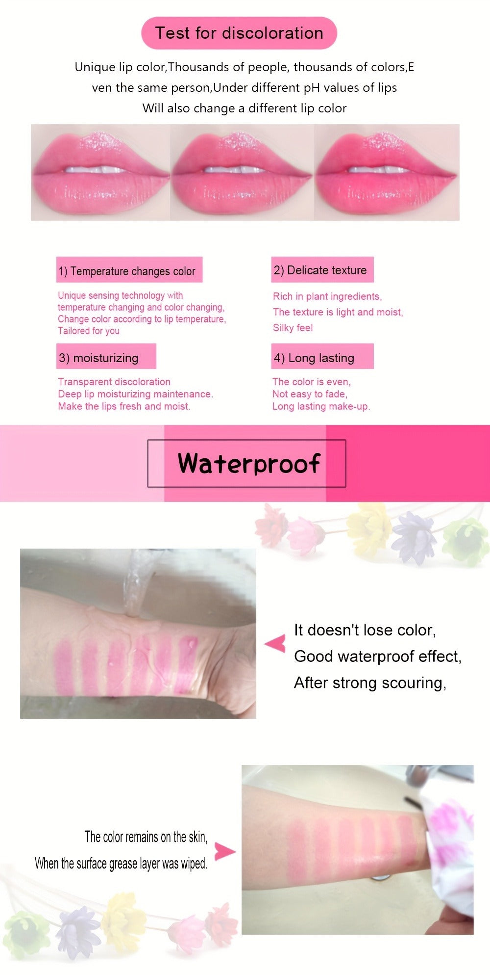 Color Changing Lip Balm 6 Pack — Temperature-Sensitive Jelly Lipstick with Dried Flower Extract, Sheer Moisturizing Clear Gloss, Natural Pink Tint, Long-Lasting Hydration for Women