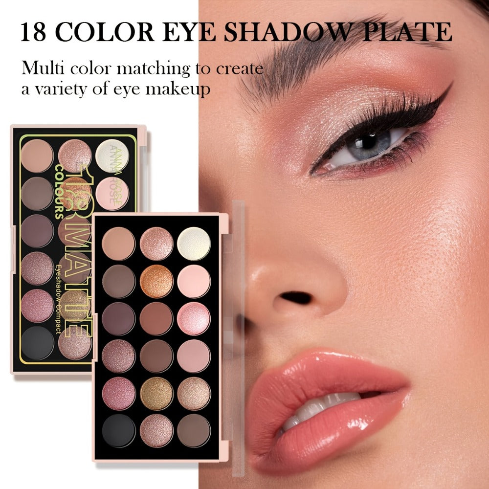 18-Color Eyeshadow Palette with Matte & Shimmer Finishes - Waterproof & Sweatproof Non-Sticky Formula Suitable for Everyday & Glam Looks, Long-Lasting Tones Palette for Professional, Ideal for Valentine's Day & Christmas Gifts