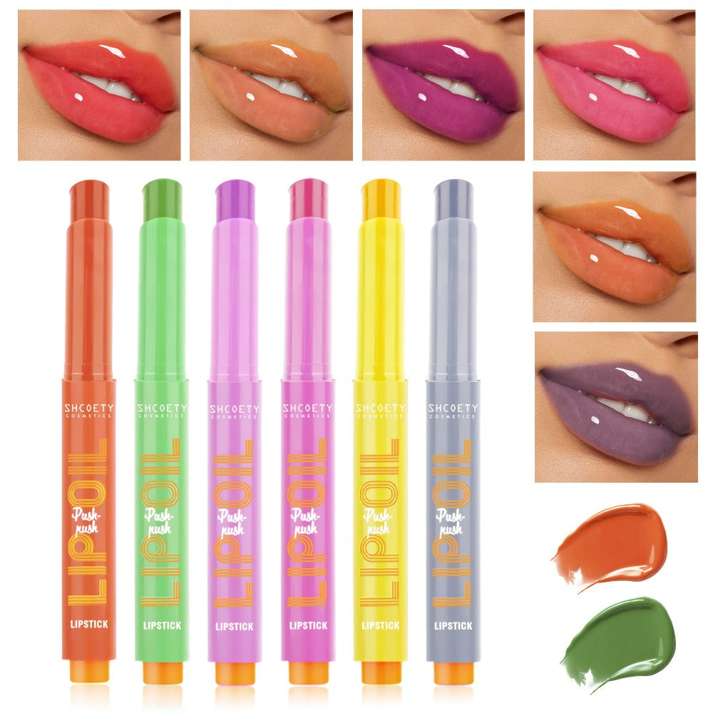 Lip Gloss Set 6 Pcs Neon Colors Moisturizing Press-On Lipstick Glossy Finish Long-Lasting Lip Makeup Gift Set for Women Valentine's Day