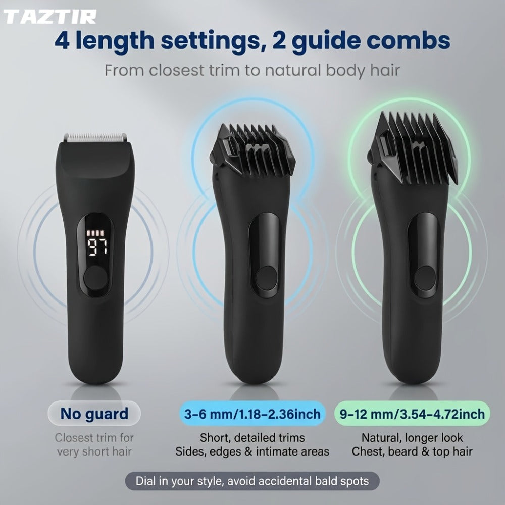 [5-in-1] TAZTIR Men's Beard Trimmer and Full Body Grooming Kit, IP67 Waterproof Electric Razor, Suitable for Facial Beard, Chest Hair, and Private Areas, USB Rechargeable Hair Clipper, LED Display, Skin-Friendly Ceramic Blades Gift Box Set