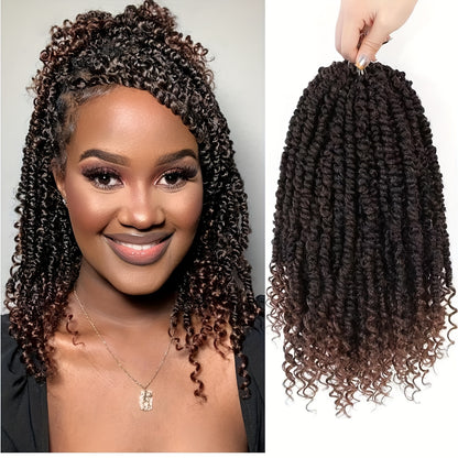 Passion Twist Crochet Hair 8 Packs Pre-Twisted Pre-Looped Curly Ends Bohemian Short Twist Braids Women 8-12 Inch 1B Natural Black Honey Blonde Auburn Burgundy Copper